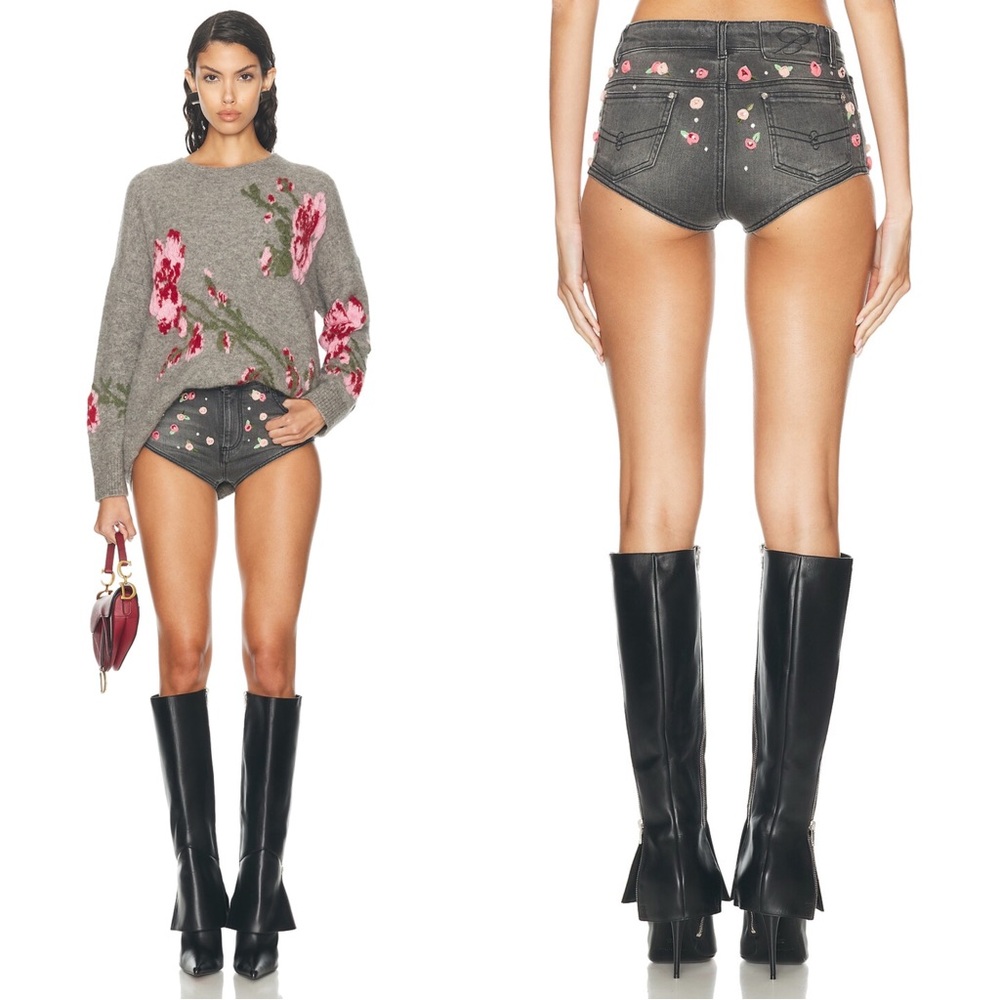 NWT Blumarine Embroidered Micro Denim Shorts